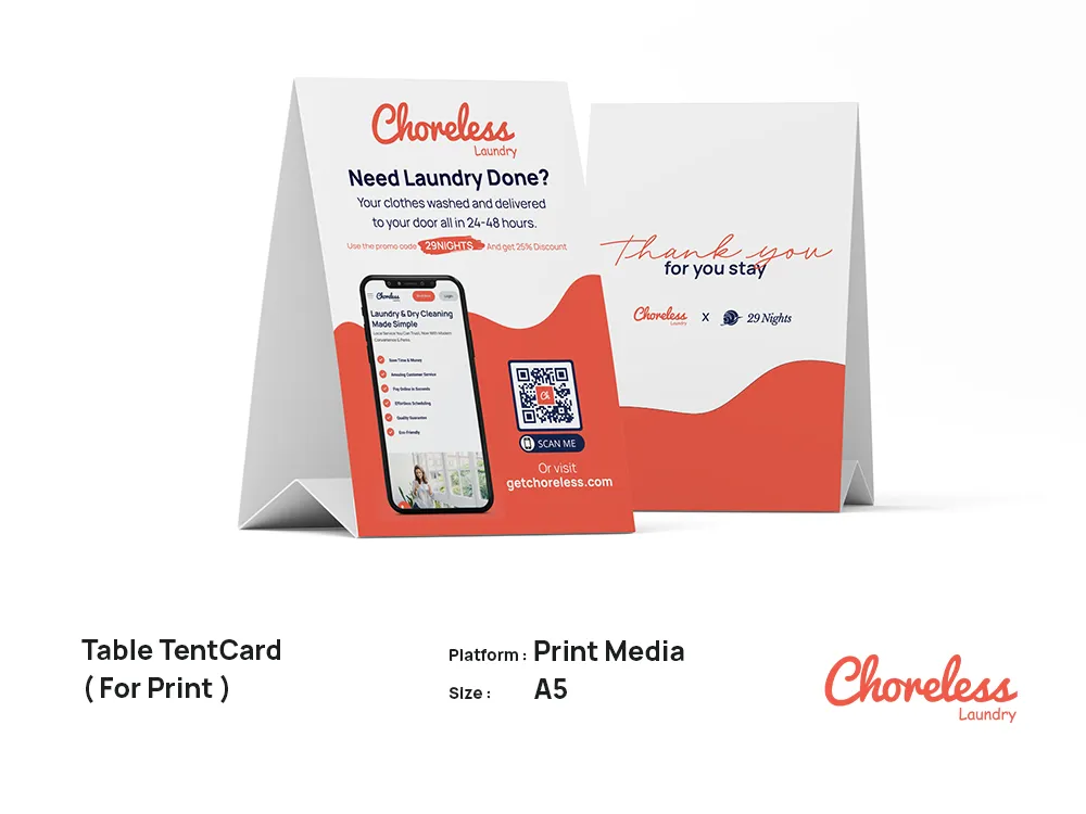 Choreless Laundry — Table Tent Cards — Laundry & Home Services in Seattle, USA