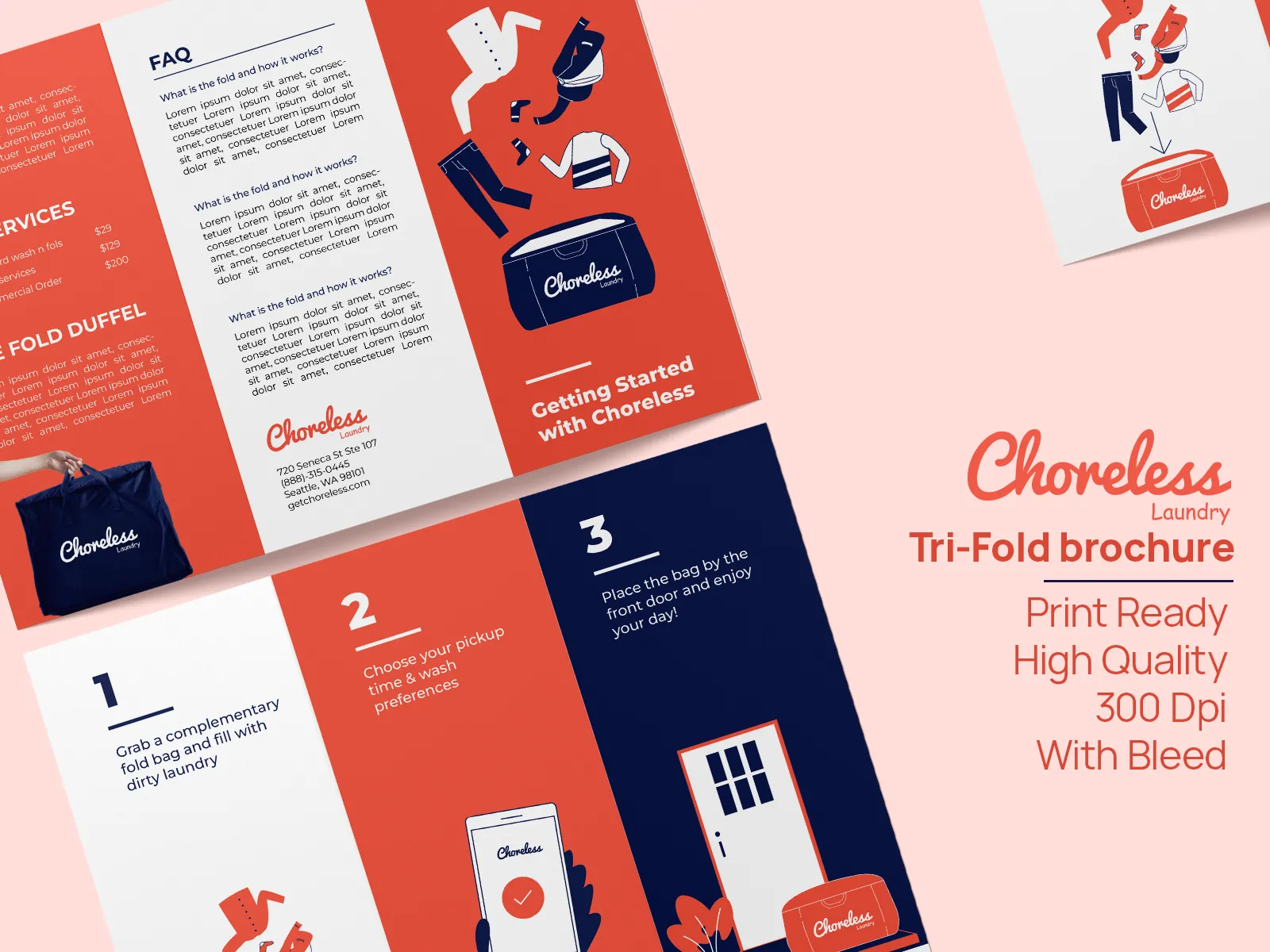 Choreless Laundry — Trifold Brochure — Laundry & Home Services in Seattle, USA
