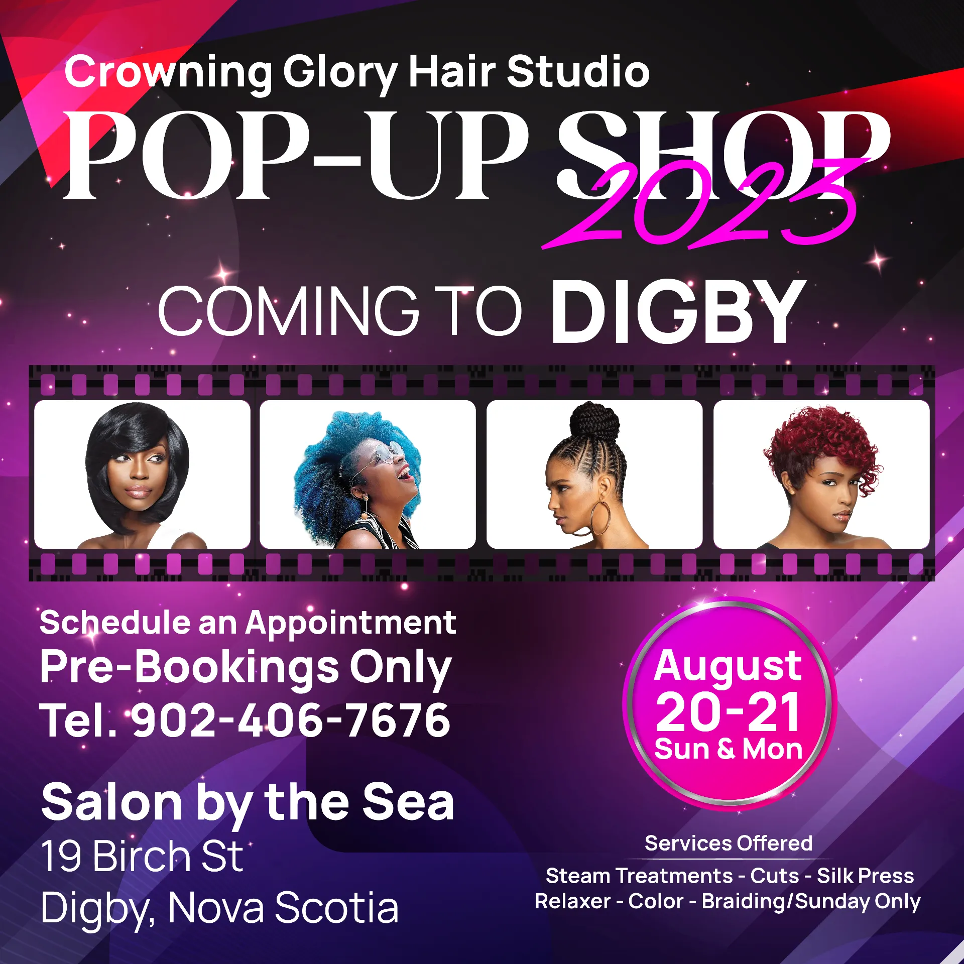 Crowning Glory Hair Studio — Pop-Up Flyer — Beauty & Hair Services in Digby, Nova Scotia, Canada